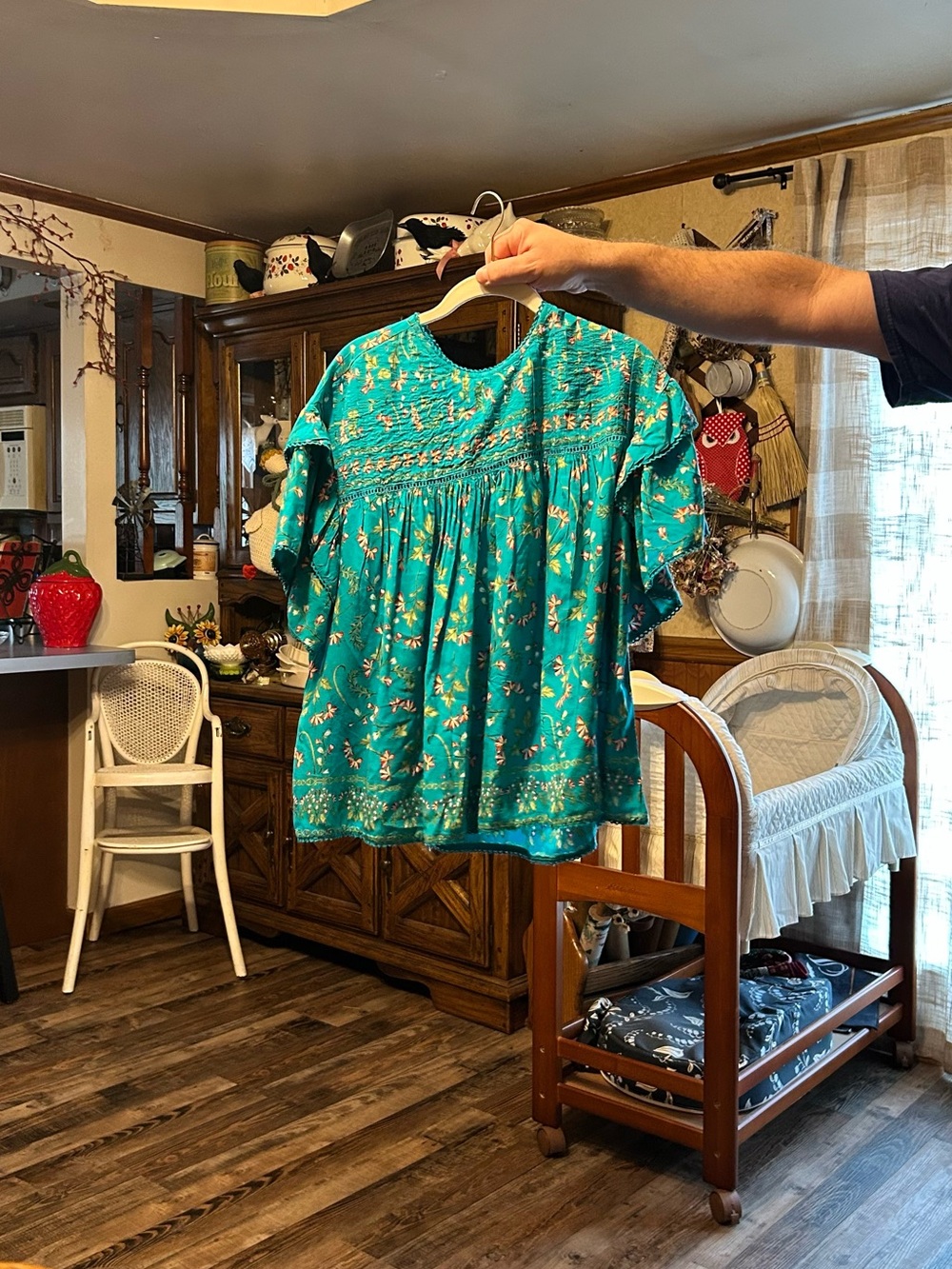 crown & ivy Teal Floral Peasant Blouse